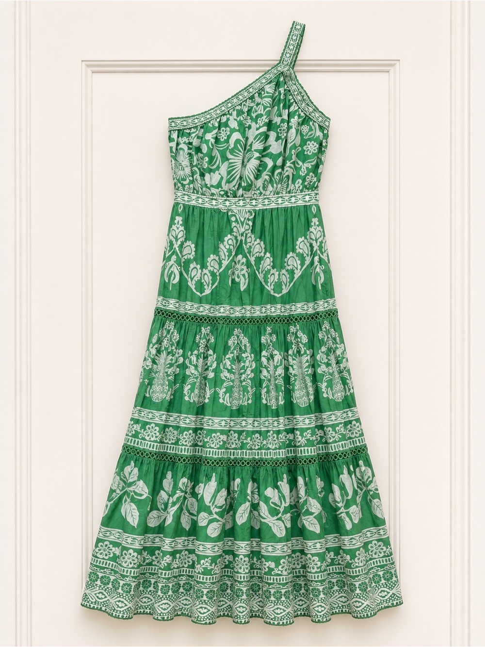Farm Rio Green One-Shoulder Botanical Maxi Dress